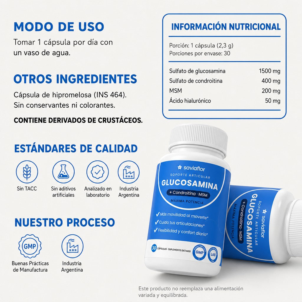 SAVIAFLOR Articulaciones — Glucosamina, Condroitina, MSM y Ácido Hialurónico